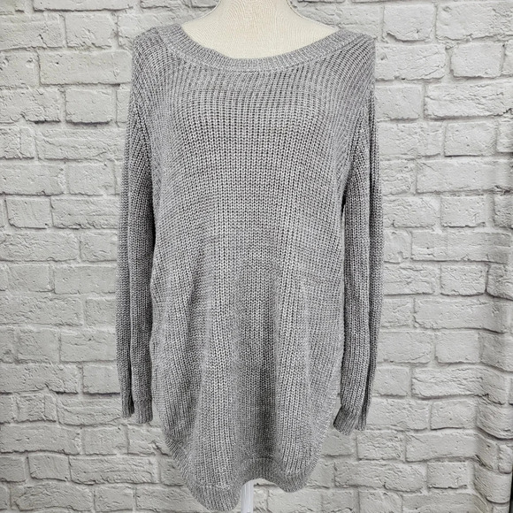 Harper Heritage Gray Knit Back Bar Detail Sweater Sz Medium - Picture 2 of 12